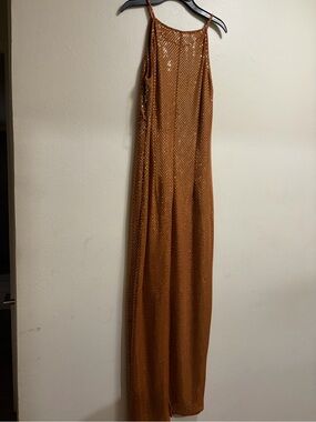 Others Follow Copper Sequin Maxi Slip Dress